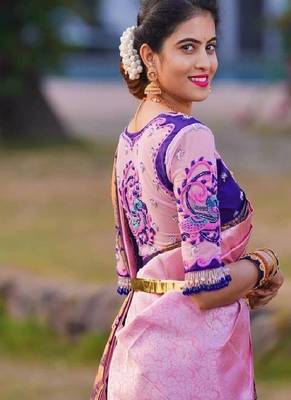 Elegant pink purple silk blend saree 4