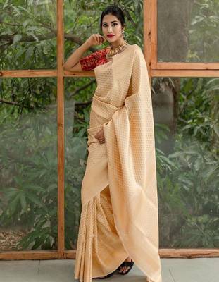 Classic beige silk blend designer saree 1