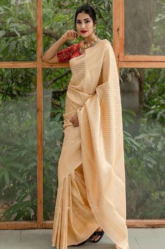 Classic beige silk blend designer saree