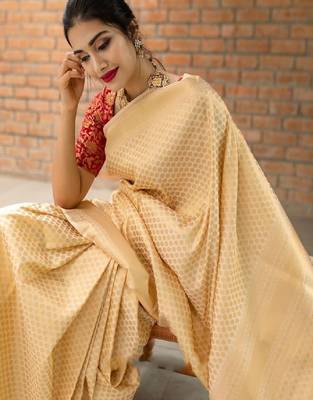 Classic beige silk blend designer saree 2