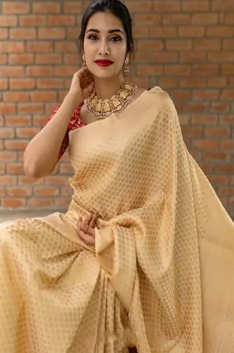 Classic beige silk blend designer saree