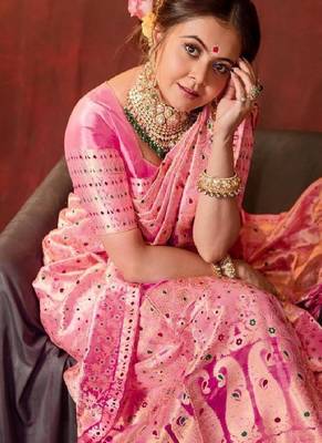 Pink embroidered silk blend festive saree 2