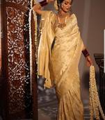 Golden traditional silk blend wedding saree