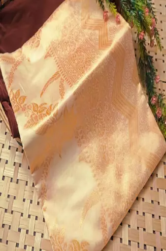 Golden traditional silk blend wedding saree