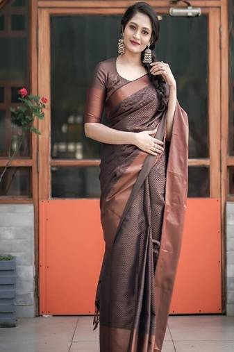 Elegant brown silk blend classic saree