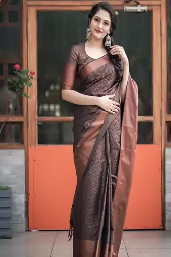 Elegant brown silk blend classic saree