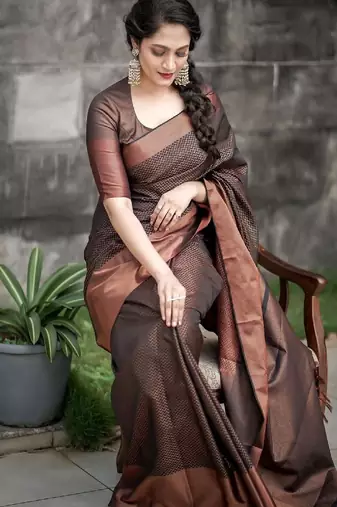 Elegant brown silk blend classic saree