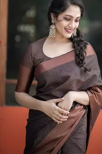 Elegant brown silk blend classic saree