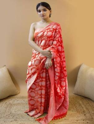 Red tie dye silk blend saree 1
