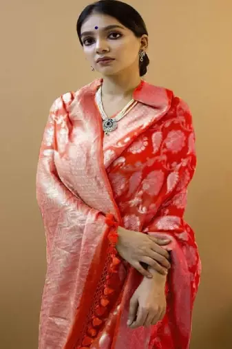 Red tie dye silk blend saree