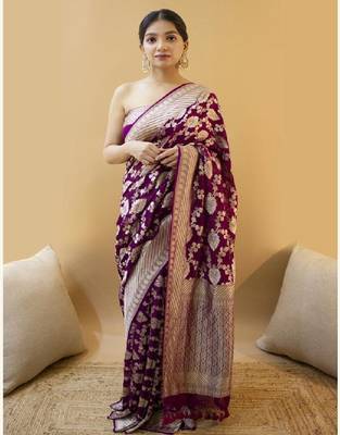 Purple woven silk blend designer saree 1