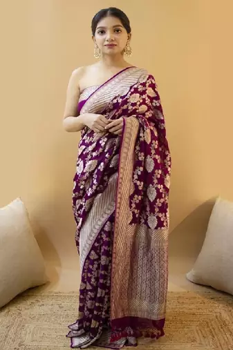Purple woven silk blend designer saree
