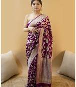 Purple woven silk blend designer saree