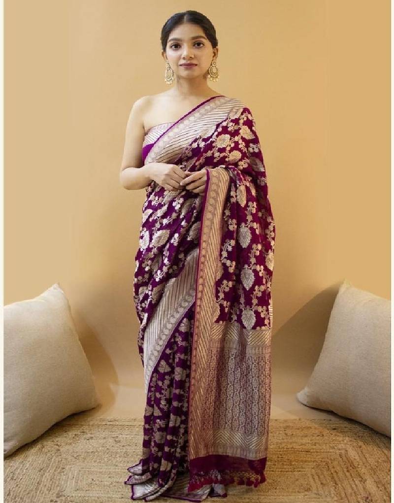 Purple woven silk blend designer saree