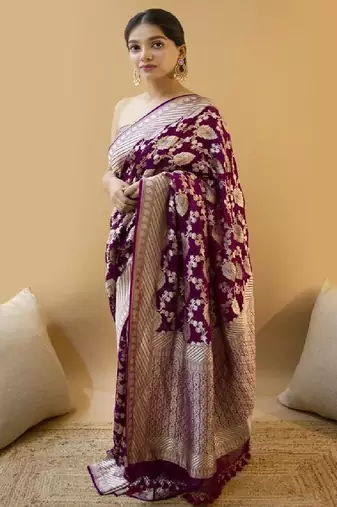 Purple woven silk blend designer saree