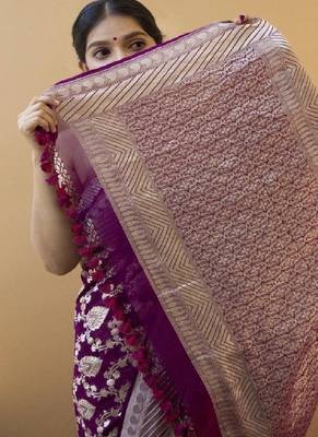 Purple woven silk blend designer saree 4