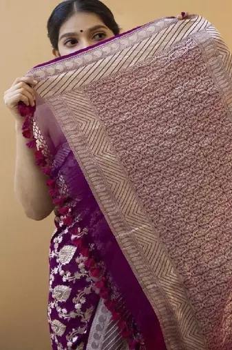 Purple woven silk blend designer saree