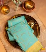 Turquoise silk blend traditional saree fabric