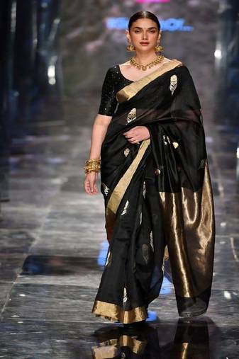 Elegant black silk blend designer saree