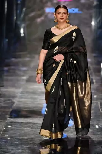Elegant black silk blend designer saree