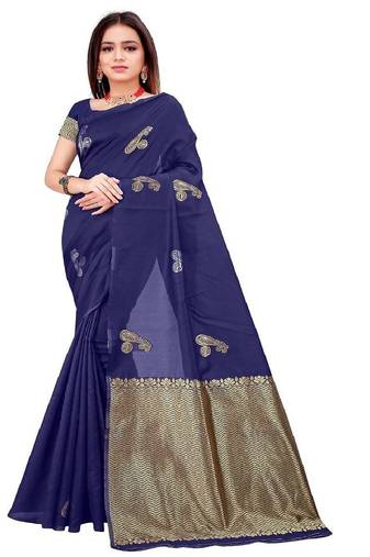 Royal blue woven silk blend saree