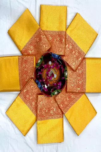 Bright yellow traditional silk blend saree