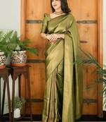 Elegant olive green silk blend saree
