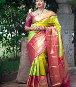 Traditional green pink silk blend saree