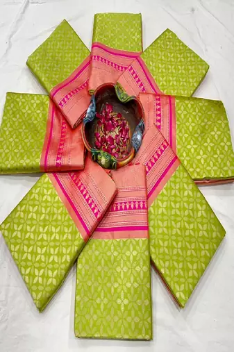 Traditional green pink silk blend saree