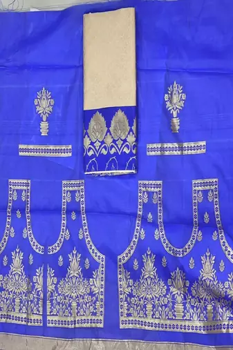Cream purple designer silk blend saree