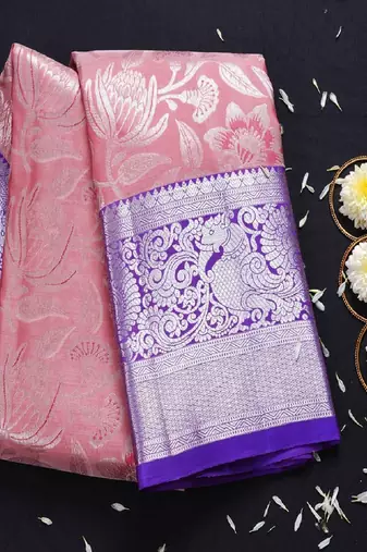 Pink woven silk blend banarasi saree