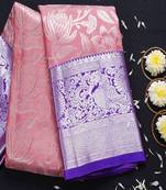 Pink woven silk blend banarasi saree