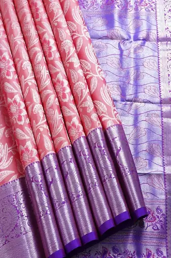Pink woven silk blend banarasi saree