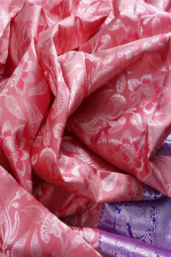 Pink woven silk blend banarasi saree