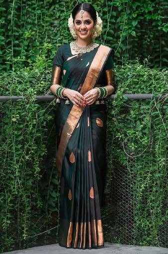 Classic black gold motif silk blend saree