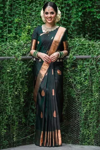 Classic black gold motif silk blend saree