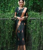 Classic black gold motif silk blend saree
