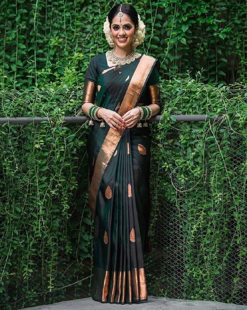 Classic black gold motif silk blend saree