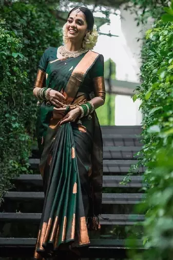 Classic black gold motif silk blend saree