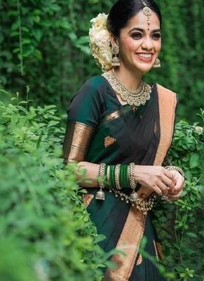 Classic black gold motif silk blend saree 3