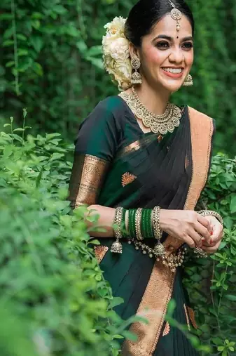 Classic black gold motif silk blend saree
