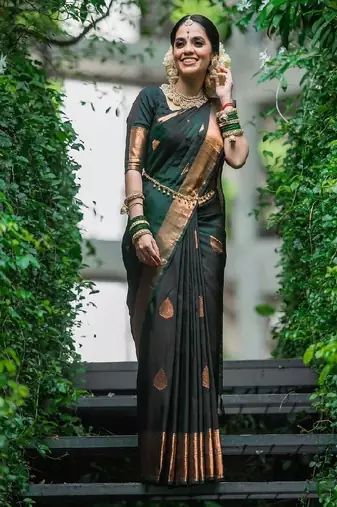 Classic black gold motif silk blend saree