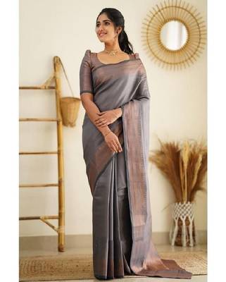 Elegant grey traditional silk blend saree 1