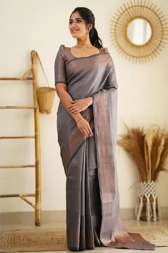 Elegant grey traditional silk blend saree