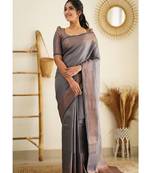 Elegant grey traditional silk blend saree