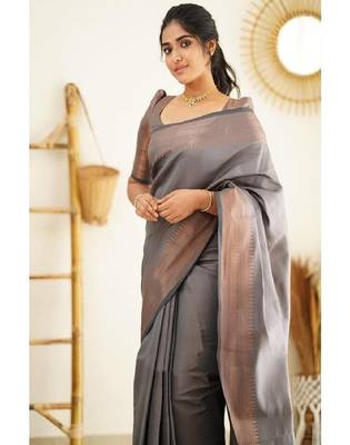 Elegant grey traditional silk blend saree 2