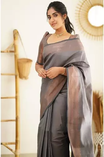 Elegant grey traditional silk blend saree