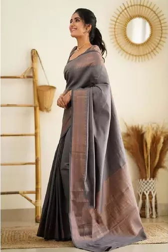 Elegant grey traditional silk blend saree
