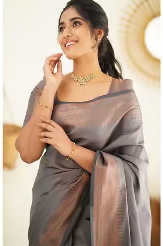 Elegant grey traditional silk blend saree