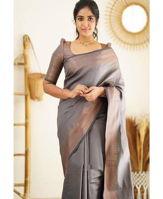 Elegant grey traditional silk blend saree 5